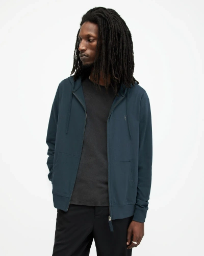 Allsaints Brace Pullover Brushed Cotton Hoodie In Marine Blue