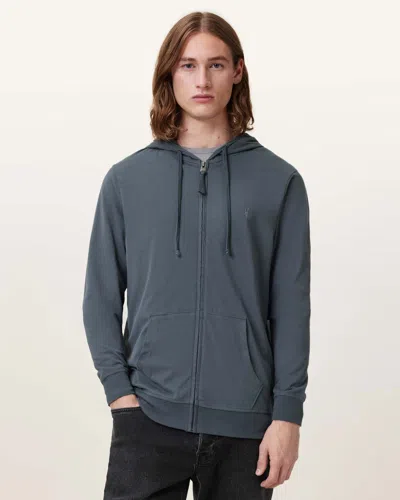 Allsaints Brace Zip Up Brushed Cotton Hoodie In Pitched Blue