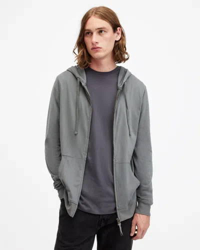 Allsaints Brace Zip Up Brushed Cotton Hoodie In Rain Grey