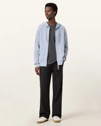 Allsaints Brace Zip Up Brushed Cotton Hoodie In Willow Blue