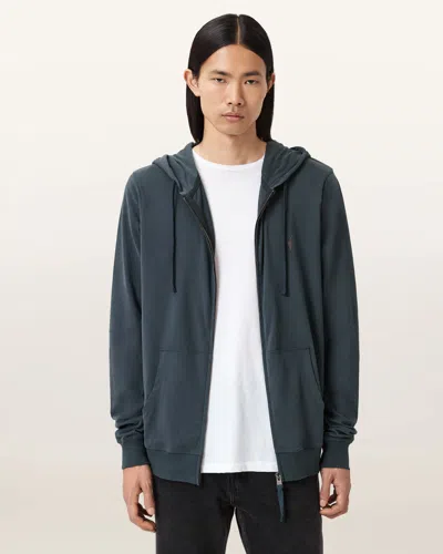 Allsaints Brace Zip Up Ramskull Hoodie In Blue