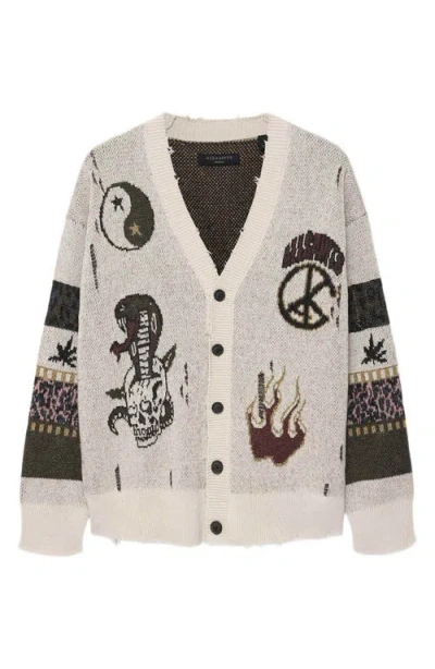 Allsaints Bram Distressed Cotton Cardigan In Neutral
