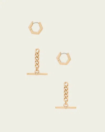 Allsaints Brass Fern Multi Chain Earring Set In Gold