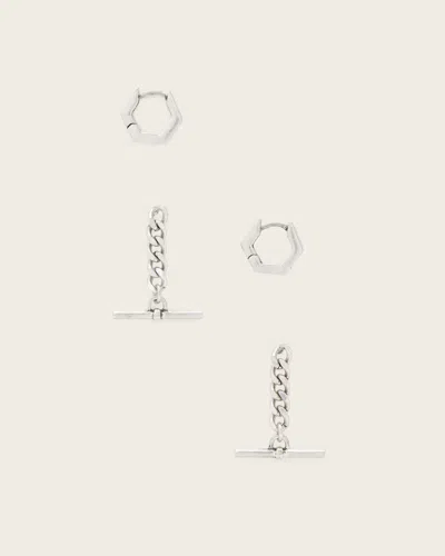 Allsaints Brass Fern Multi Chain Earring Set In Metallic