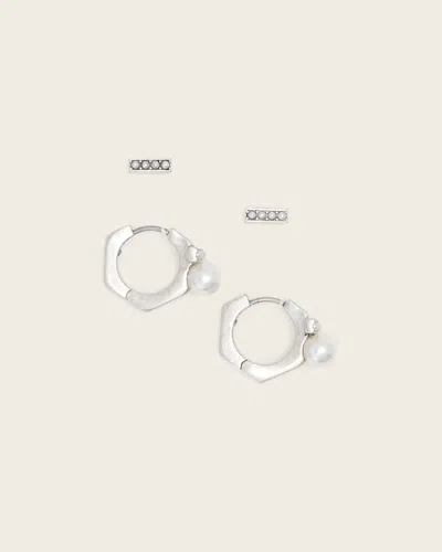 Allsaints Brass Nellie Huggie Earring Set In Neutral
