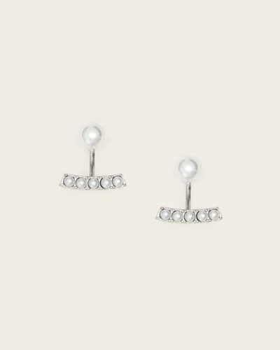 Allsaints Brass Nellie Pave Earrings In Silver