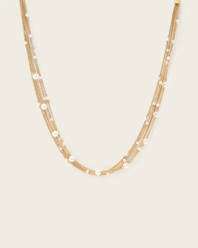 Allsaints Brass Rae Multi Chain Necklace In Pink