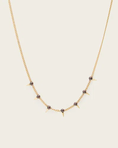 Allsaints Brass Rue Spiked Pearl Chain Necklace In Gold