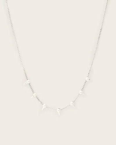 Allsaints Brass Rue Spiked Pearl Chain Necklace In Metallic