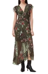 Allsaints Brea Orchid Print Asymmetric Dress In Brown