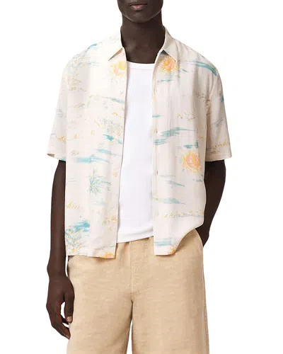 Allsaints Breezer Floral Short Sleeve Button-up Shirt In White