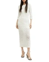 Allsaints Briar Lace Long Sleeve Slim Midi Dress In Chalk White