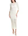 Allsaints Briar Lace Long Sleeve Slim Midi Dress In White