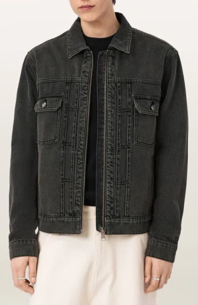 Allsaints Brightmore Zip Denim Jacket In Gray