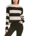Allsaints Paloma Stripe Open Stitch Crewneck Sweater In Black