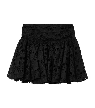 Allsaints Womens Black Dotty Gathered-waist Woven Mini Skirt