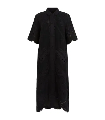 Allsaints Broderie Meria Midi Dress In Black