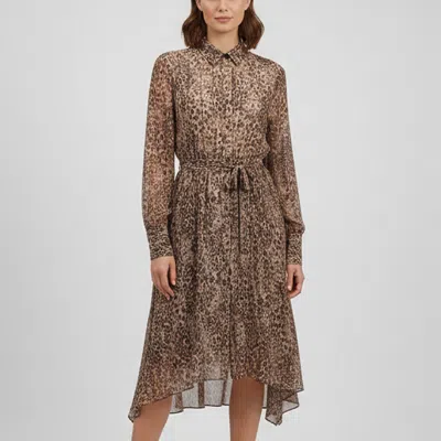 Pre-owned Allsaints Brown Leopard Print Crepe Lizzy Patch Dress Xs