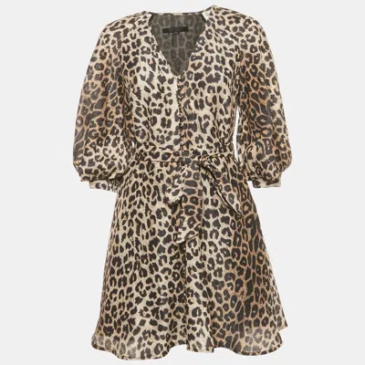 Pre-owned Allsaints Brown Leopard Print Linen Ilora Mini Dress S