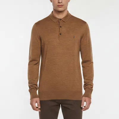 Pre-owned Allsaints Brown Logo Embroidered Wool Knit Polo Pullover M