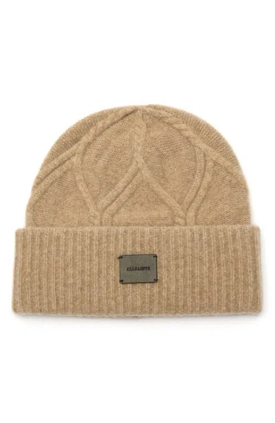 Allsaints Brushed Wool Cable Beanie In Dark Ecru Beige Marl