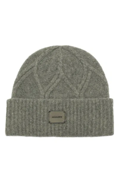 Allsaints Brushed Wool Cable Beanie In Grey Marl