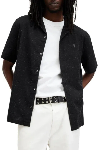Allsaints Bryant Relaxed Fit Neppy Camp Shirt In Black