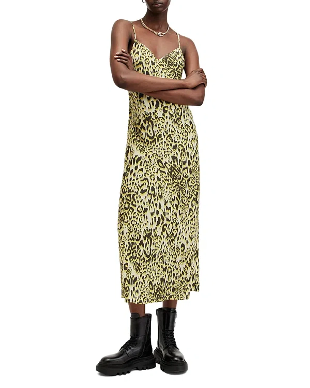 Allsaints Bryony Midi Slip Dress In Teresa Lime Gr | ModeSens