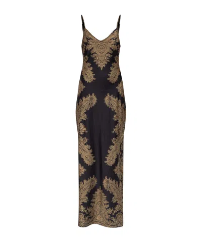 Allsaints Bryony Patterned Midi Dress In Black