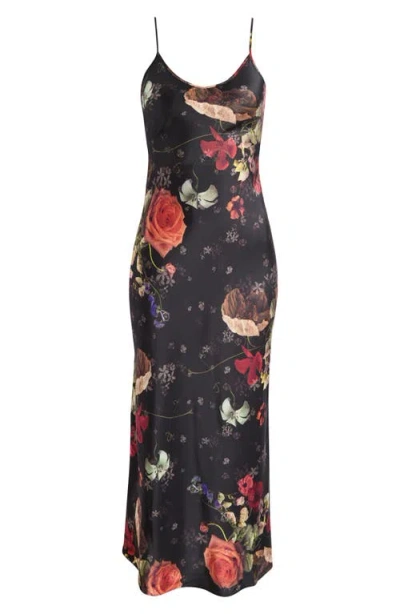 Allsaints Bryony Satin Slipdress In Black