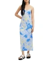 Allsaints Womens Violet Blue Bryony Graphic-print Woven Midi Slip Dress In Violet Blue