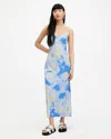 Allsaints Womens Violet Blue Bryony Graphic-print Woven Midi Slip Dress In Violet Blue