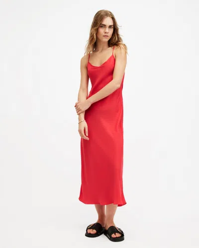 Allsaints Bryony V-neck Midi Slip Dress In Red