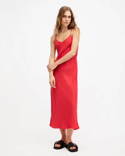 Allsaints Bryony V-neck Midi Slip Dress In Black