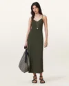 Allsaints Bryony V-neck Midi Slip Dress In Rifle Green