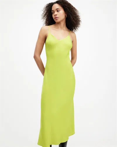 Allsaints Bryony V-neck Midi Slip Dress In Zest Lime Green