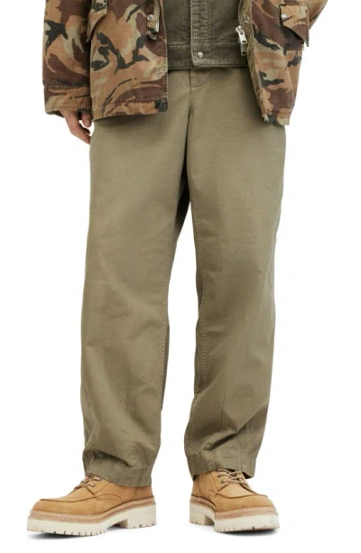 Allsaints Buck Wide Tapered Fit Pants In Military Green