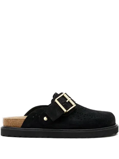 Allsaints Buckle-fastening Perforated Slides In Black