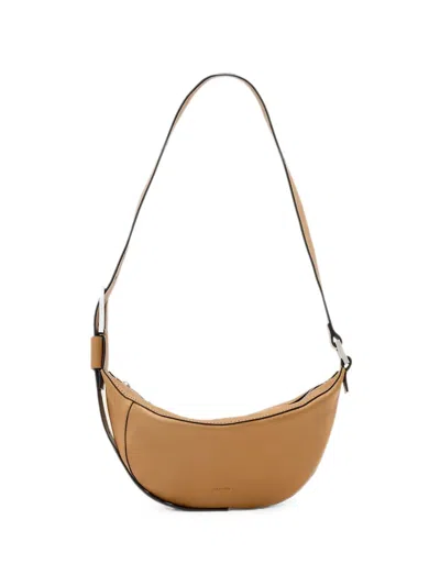 Allsaints Buckle-strap Crescent Shoulder Bag In Neutral