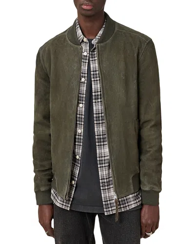 Allsaints Buckley Regular Fit Waxed Goat Suede Bomber Jacket In Military Green