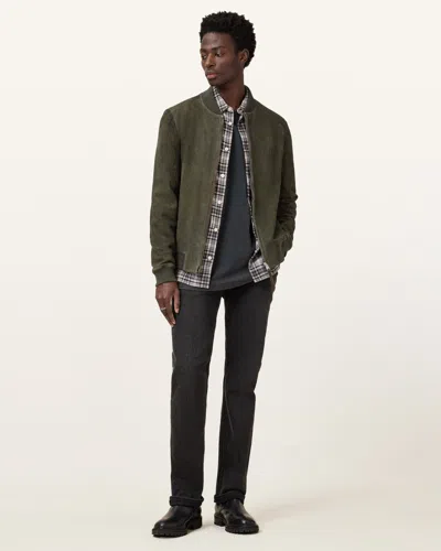 Allsaints Buckley Suede Bomber Jacket In Military Green
