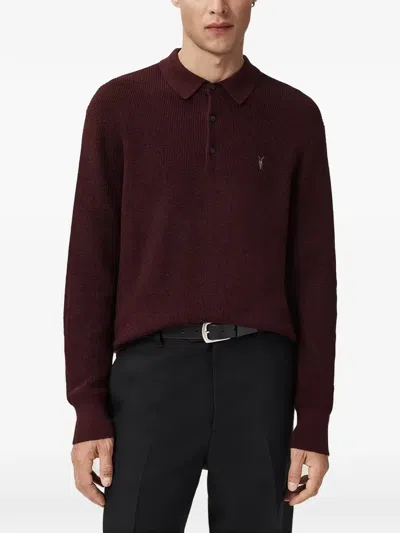 Allsaints Button Polo Knitwear In Burgundy