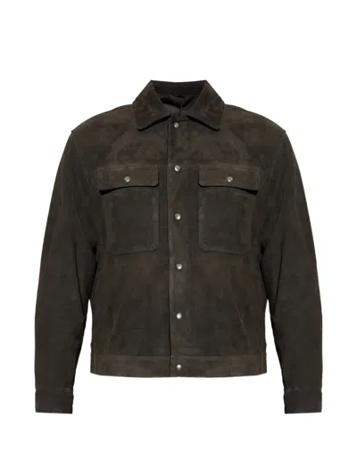 Allsaints Buttoned Pocketed Leather Jacket In Brown