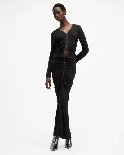 Allsaints Cadell Gathered Maxi Skirt In Black