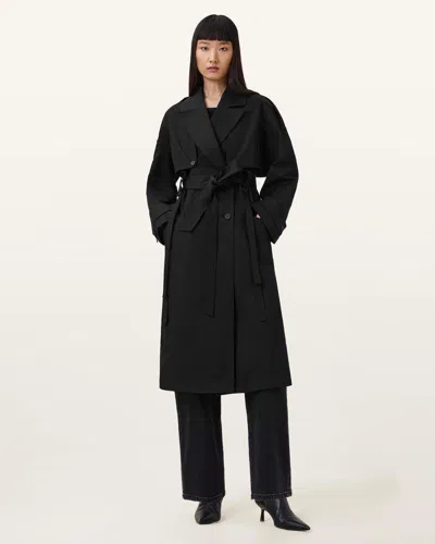 Allsaints Cadence Relaxed Fit Trench Coat In Black
