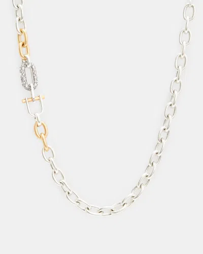 Allsaints Cadence Two Tone Chain Necklace In Warm Silver Mix