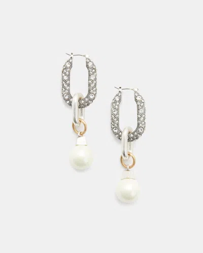 Allsaints Cadence Two Tone Pearl Bead Earrings In Warm Silver Mix