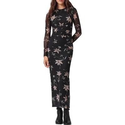 Allsaints Caia Floral Long Sleeve Mesh Dress In Black