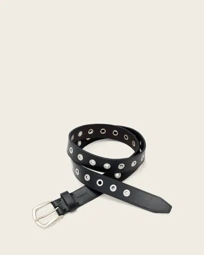 Allsaints Cal Leather Eyelet Belt In Black