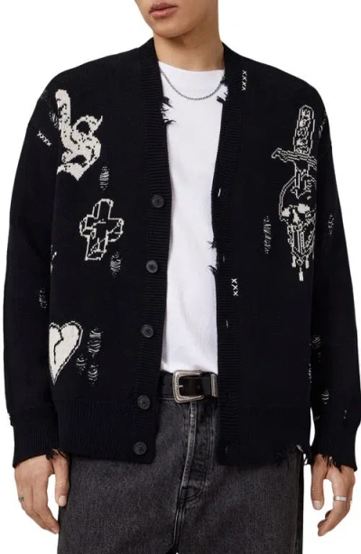 Allsaints Caledon Jacquard Cardigan In Black